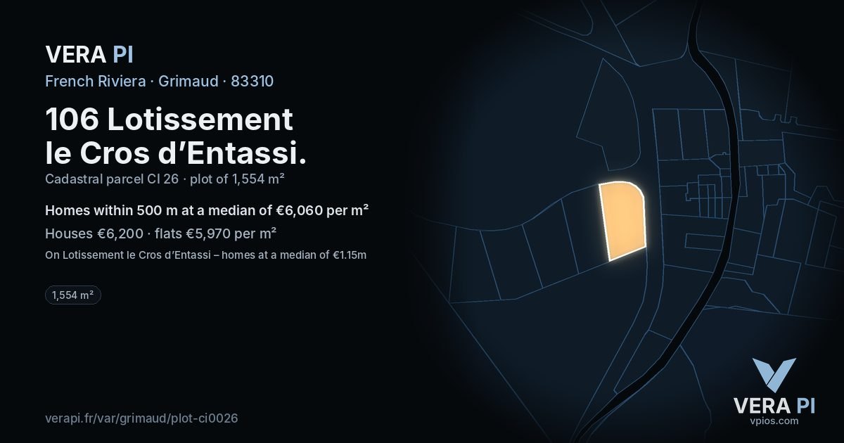 106 Lotissement le Cros d’Entassi, Grimaud at night – the plot lit, the parcels around coloured by the prices near them