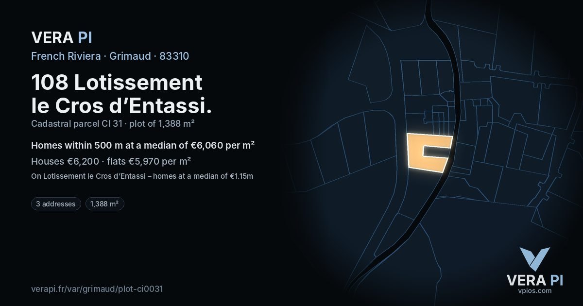 108 Lotissement le Cros d’Entassi, Grimaud at night – the plot lit, the parcels around coloured by the prices near them