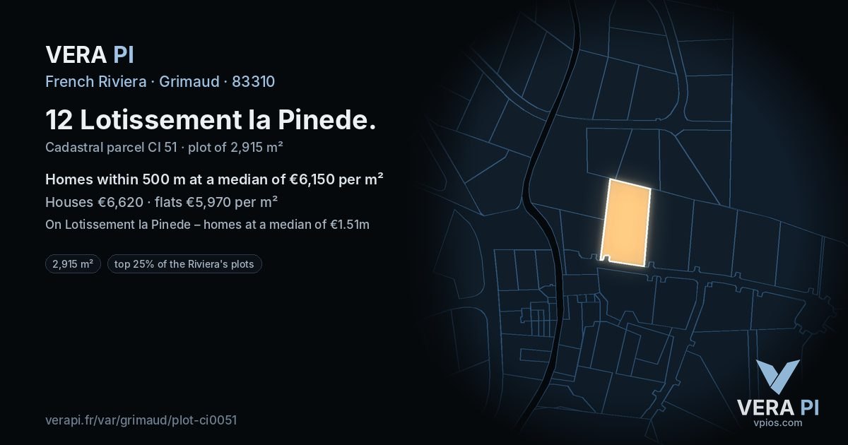 12 Lotissement la Pinede, Grimaud at night – the plot lit, the parcels around coloured by the prices near them
