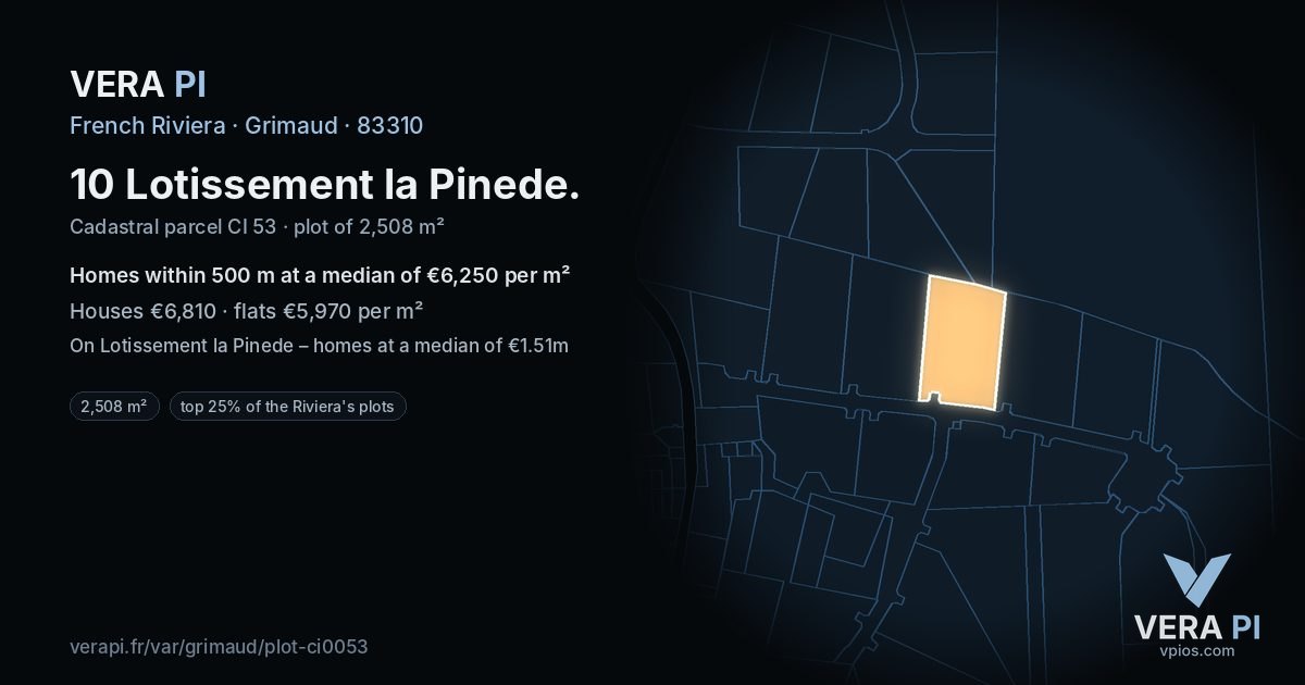 10 Lotissement la Pinede, Grimaud at night – the plot lit, the parcels around coloured by the prices near them