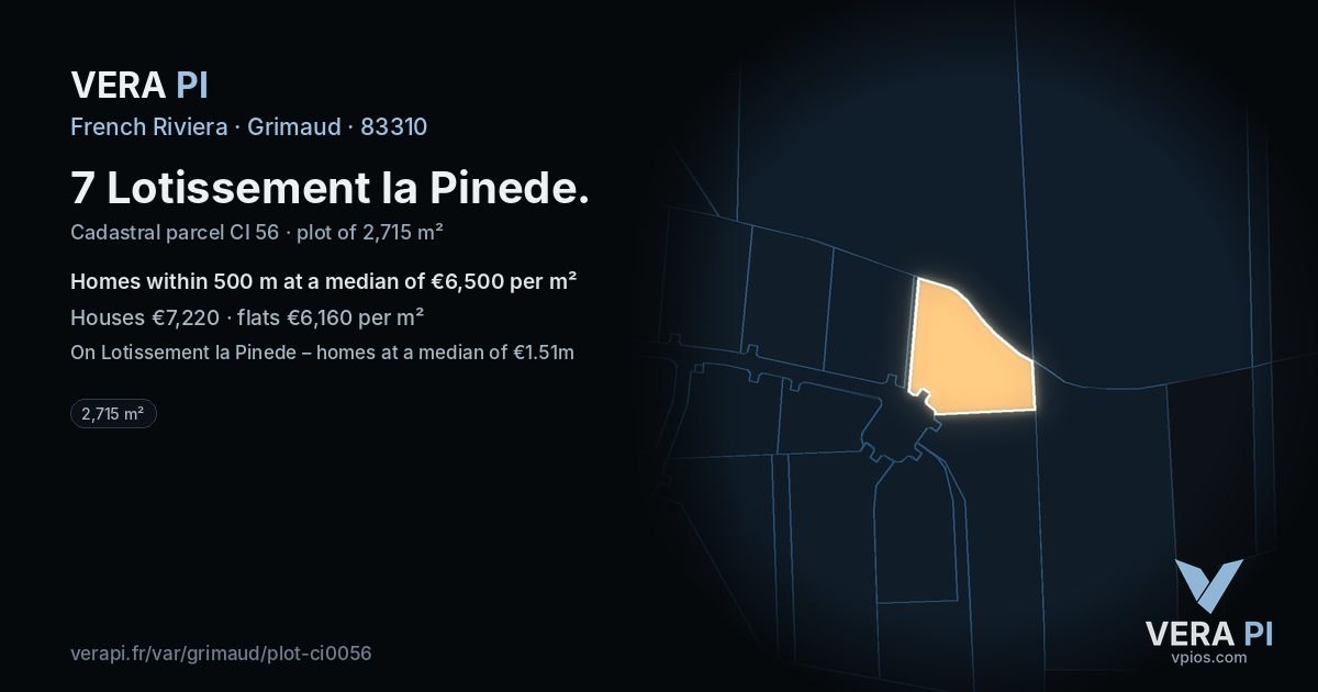 7 Lotissement la Pinede, Grimaud at night – the plot lit, the parcels around coloured by the prices near them
