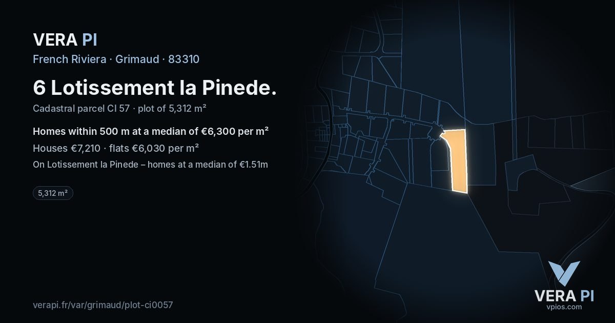6 Lotissement la Pinede, Grimaud at night – the plot lit, the parcels around coloured by the prices near them