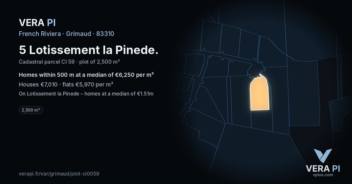 5 Lotissement la Pinede, Grimaud at night – the plot lit, the parcels around coloured by the prices near them