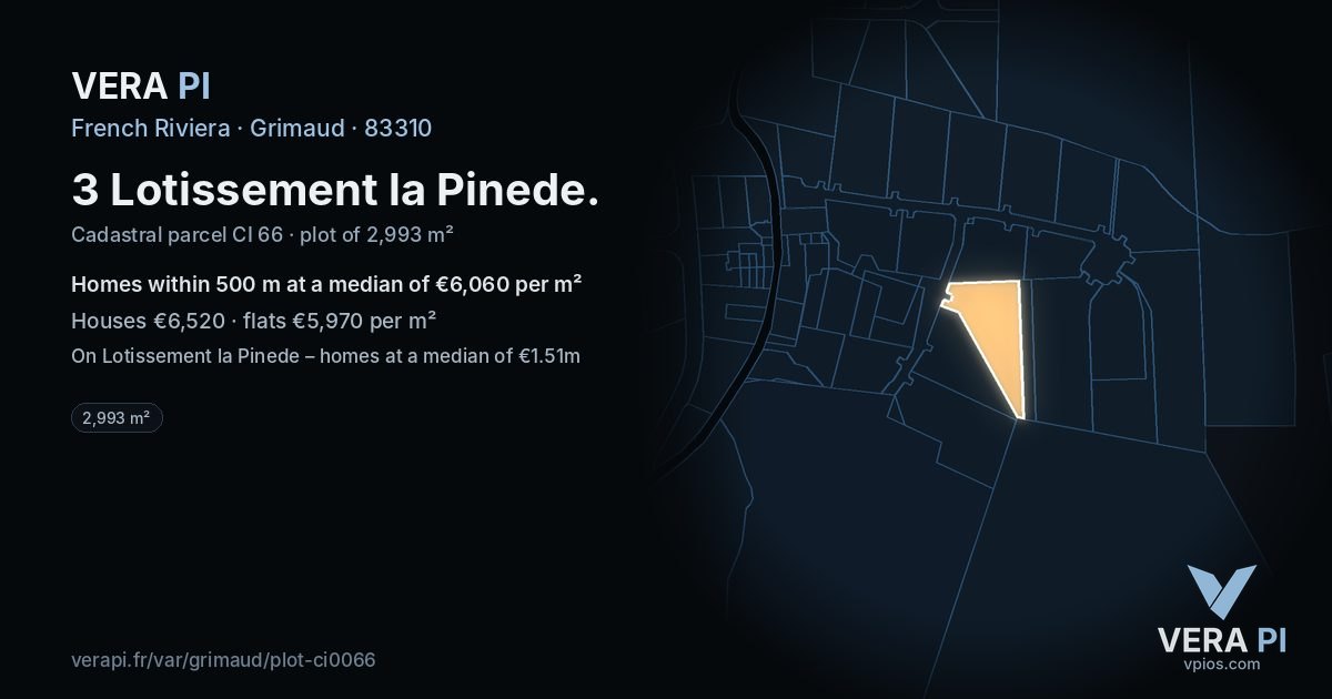 3 Lotissement la Pinede, Grimaud at night – the plot lit, the parcels around coloured by the prices near them
