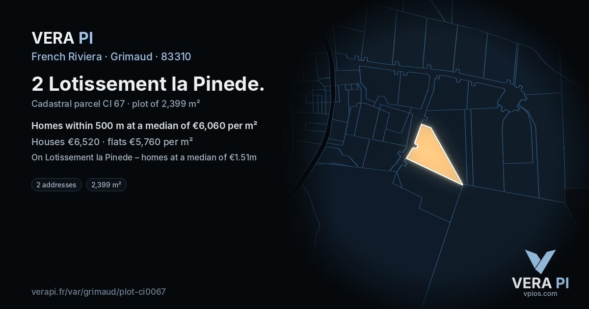2 Lotissement la Pinede, Grimaud at night – the plot lit, the parcels around coloured by the prices near them