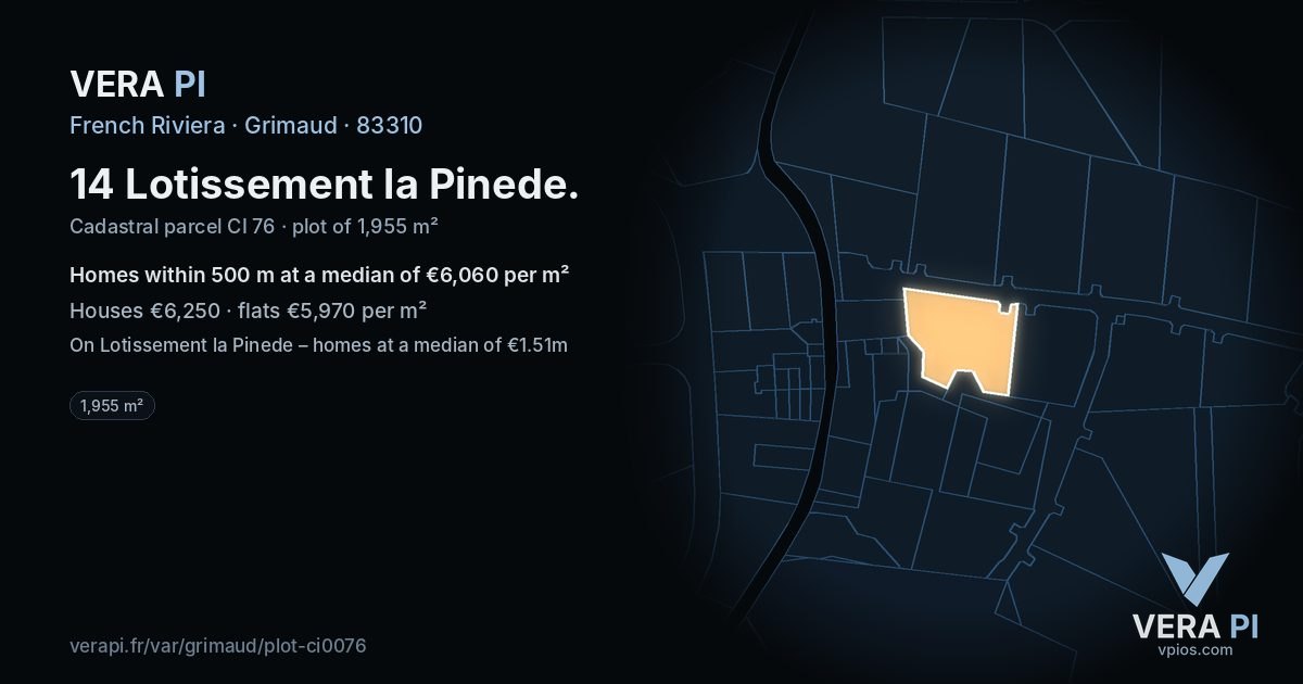 14 Lotissement la Pinede, Grimaud at night – the plot lit, the parcels around coloured by the prices near them
