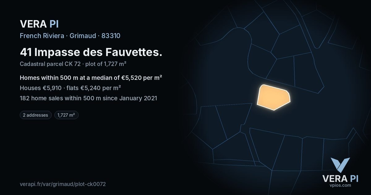 41 Impasse des Fauvettes, Grimaud at night – the plot lit, the parcels around coloured by the prices near them