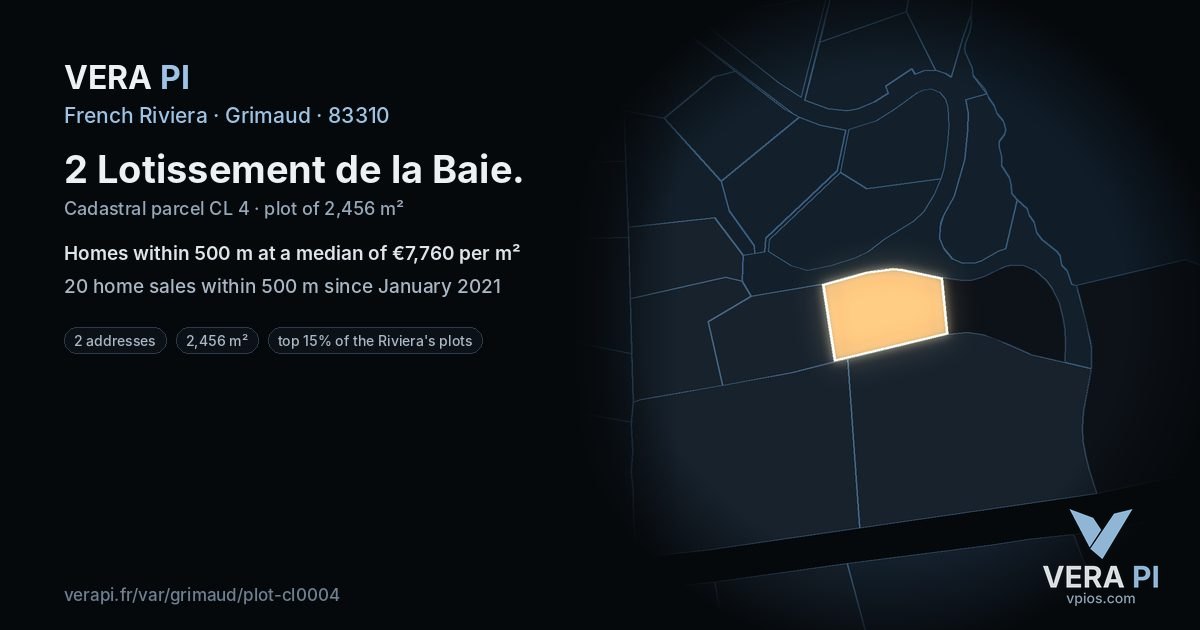 2 Lotissement de la Baie, Grimaud at night – the plot lit, the parcels around coloured by the prices near them