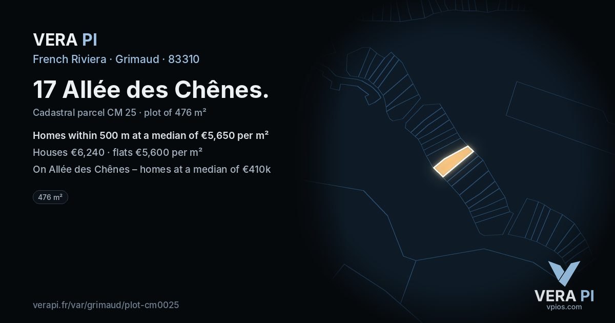 17 Allée des Chênes, Grimaud at night – the plot lit, the parcels around coloured by the prices near them