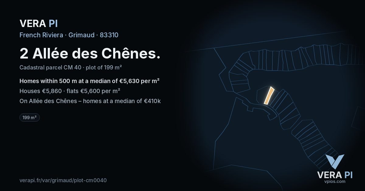 2 Allée des Chênes, Grimaud at night – the plot lit, the parcels around coloured by the prices near them