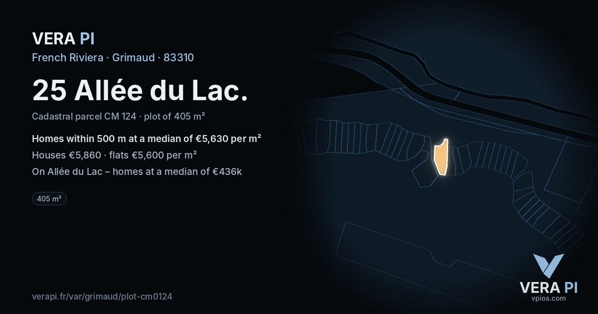 25 Allée du Lac, Grimaud at night – the plot lit, the parcels around coloured by the prices near them