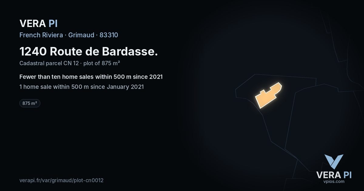 1240 Route de Bardasse, Grimaud at night – the plot lit, the parcels around coloured by the prices near them