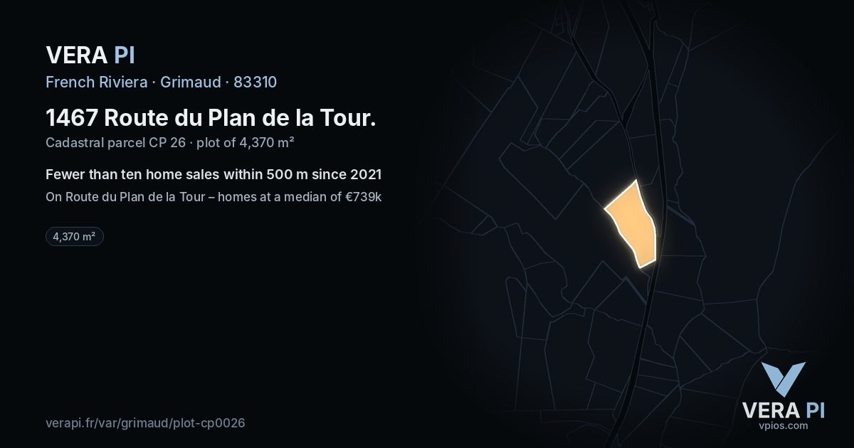 1467 Route du Plan de la Tour, Grimaud at night – the plot lit, the parcels around coloured by the prices near them