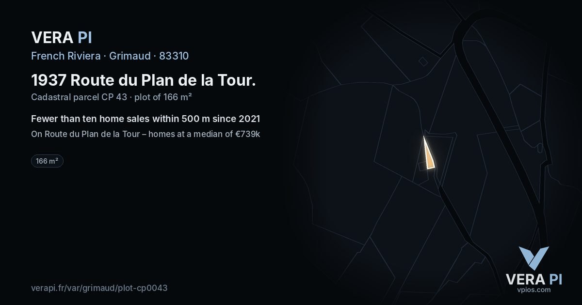 1937 Route du Plan de la Tour, Grimaud at night – the plot lit, the parcels around coloured by the prices near them