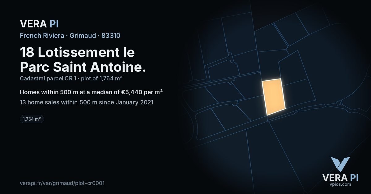 18 Lotissement le Parc Saint Antoine, Grimaud at night – the plot lit, the parcels around coloured by the prices near them