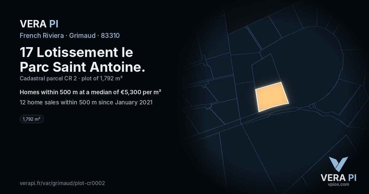 17 Lotissement le Parc Saint Antoine, Grimaud at night – the plot lit, the parcels around coloured by the prices near them