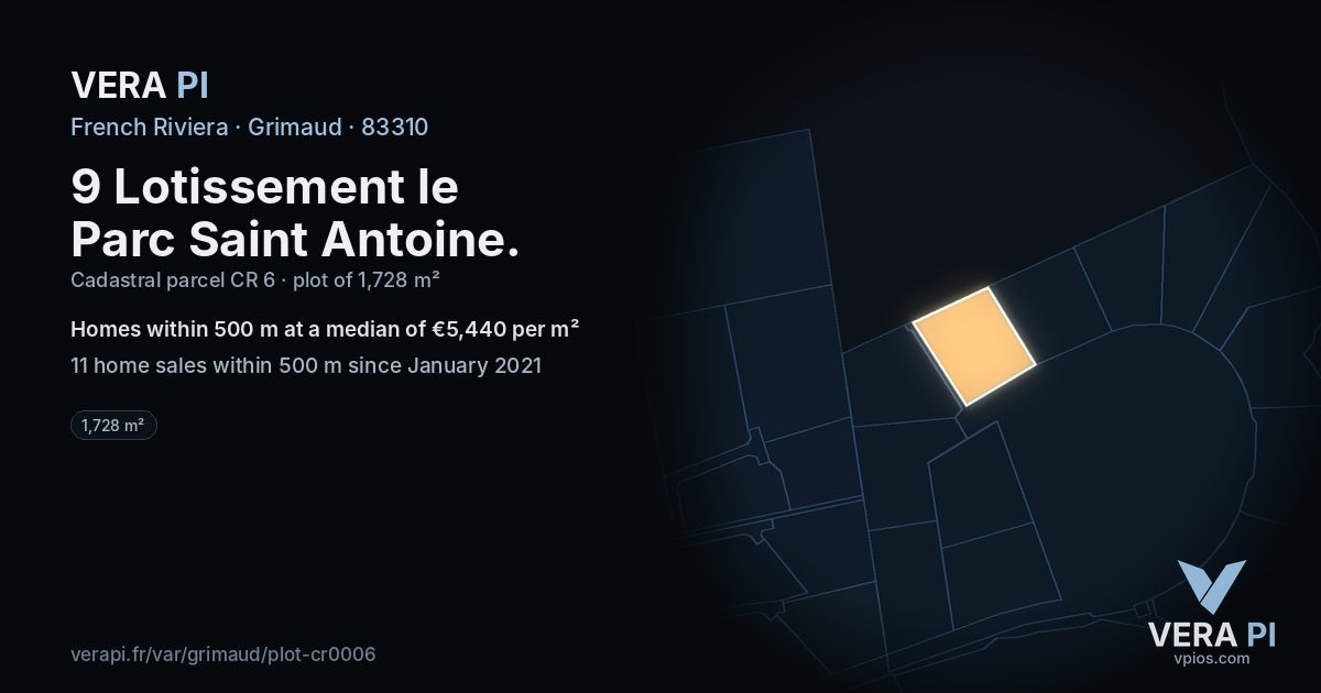 9 Lotissement le Parc Saint Antoine, Grimaud at night – the plot lit, the parcels around coloured by the prices near them