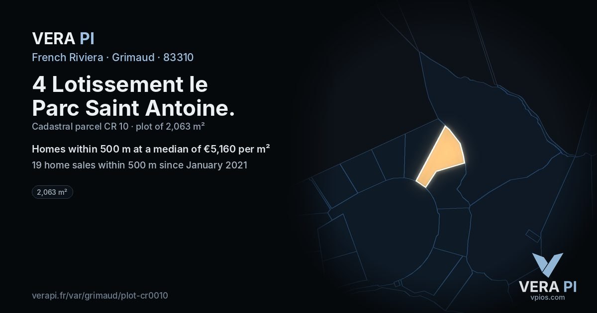 4 Lotissement le Parc Saint Antoine, Grimaud at night – the plot lit, the parcels around coloured by the prices near them