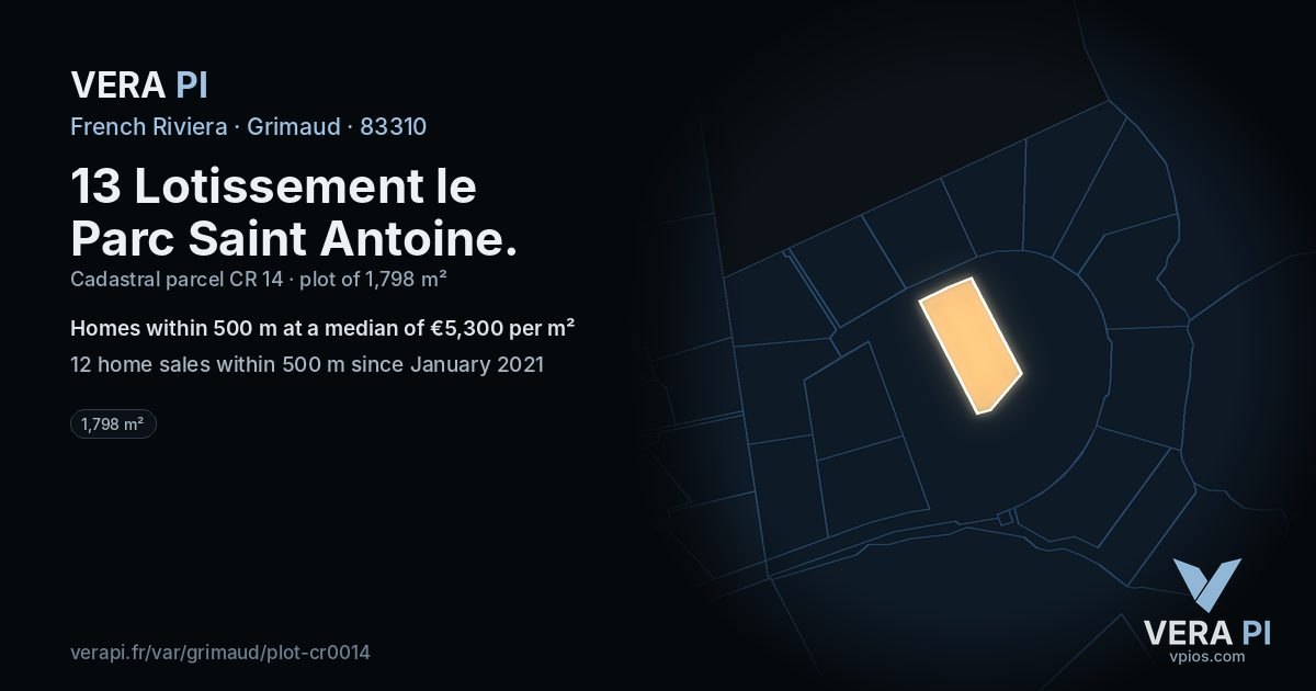 13 Lotissement le Parc Saint Antoine, Grimaud at night – the plot lit, the parcels around coloured by the prices near them