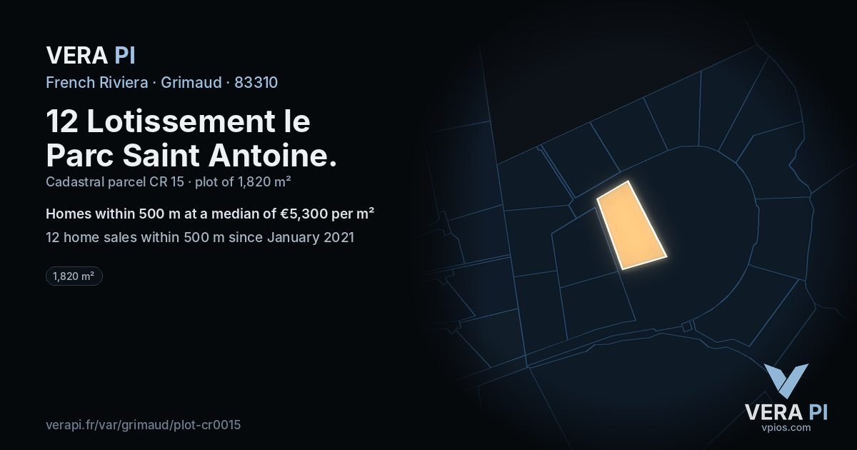 12 Lotissement le Parc Saint Antoine, Grimaud at night – the plot lit, the parcels around coloured by the prices near them