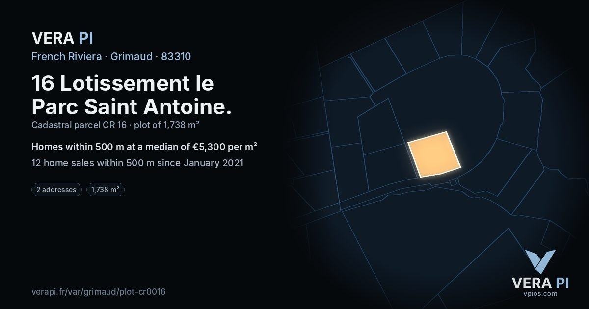 16 Lotissement le Parc Saint Antoine, Grimaud at night – the plot lit, the parcels around coloured by the prices near them