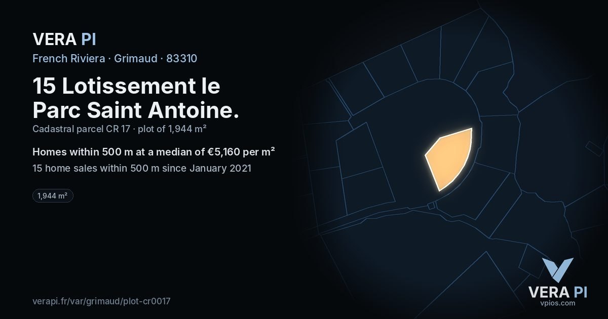 15 Lotissement le Parc Saint Antoine, Grimaud at night – the plot lit, the parcels around coloured by the prices near them