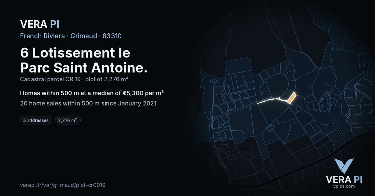 6 Lotissement le Parc Saint Antoine, Grimaud at night – the plot lit, the parcels around coloured by the prices near them