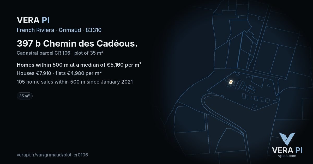 397 b Chemin des Cadéous, Grimaud at night – the plot lit, the parcels around coloured by the prices near them