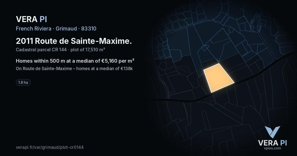 2011 Route de Sainte-Maxime, Grimaud at night – the plot lit, the parcels around coloured by the prices near them