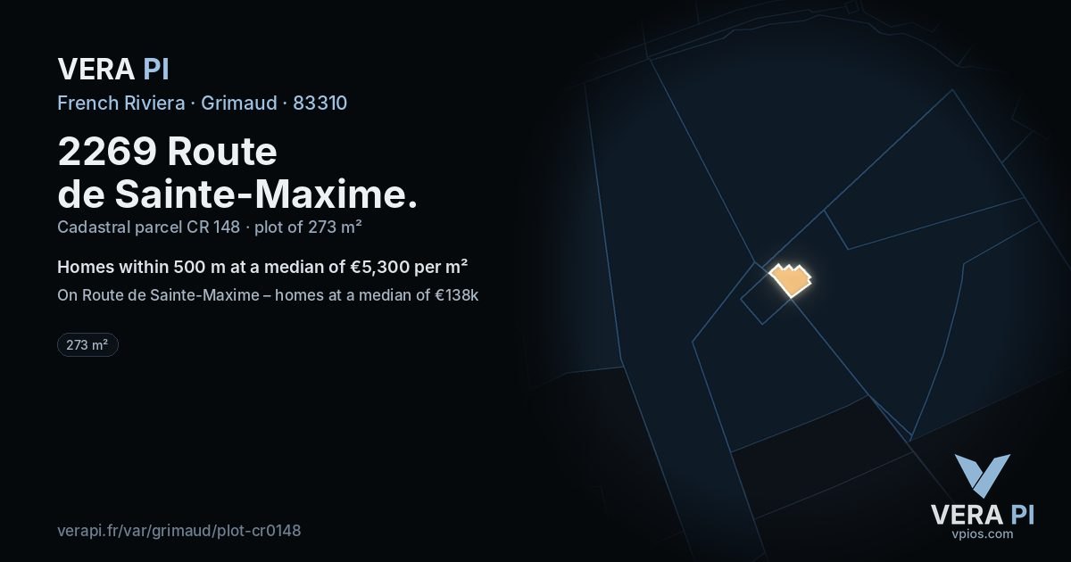 2269 Route de Sainte-Maxime, Grimaud at night – the plot lit, the parcels around coloured by the prices near them