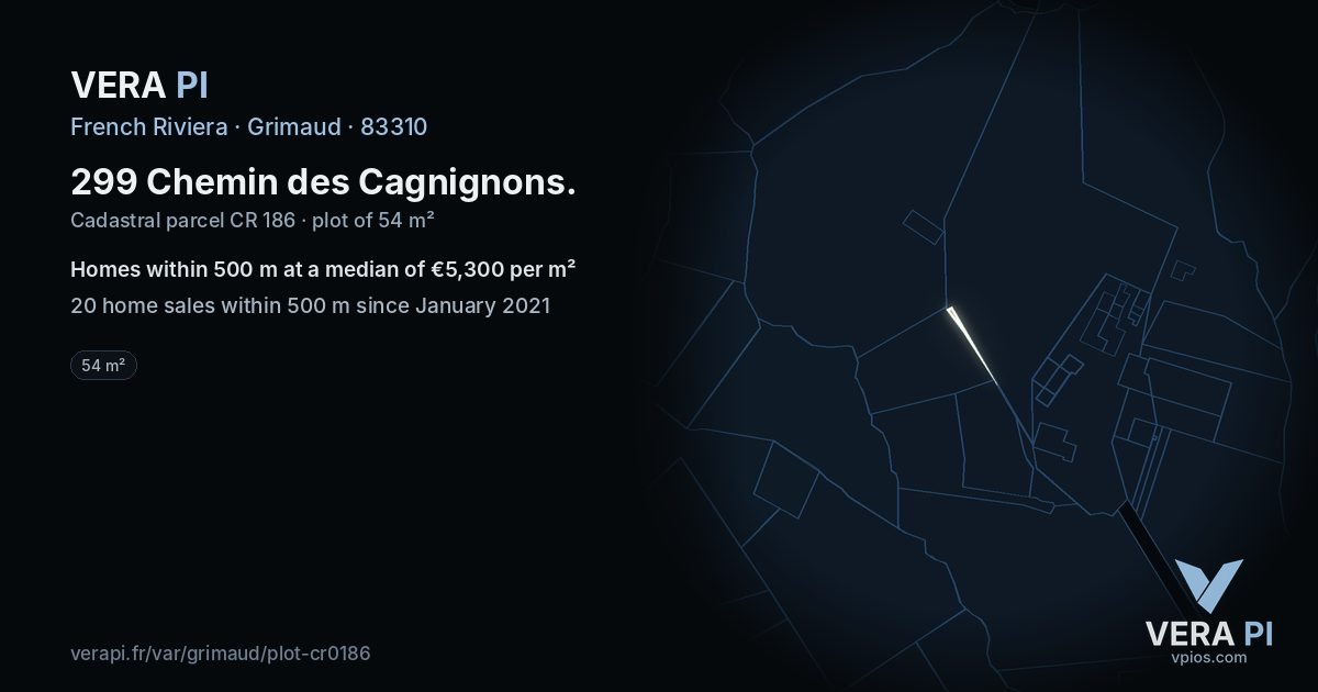 299 Chemin des Cagnignons, Grimaud at night – the plot lit, the parcels around coloured by the prices near them