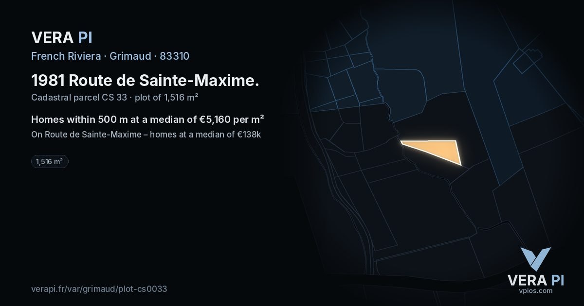 1981 Route de Sainte-Maxime, Grimaud at night – the plot lit, the parcels around coloured by the prices near them
