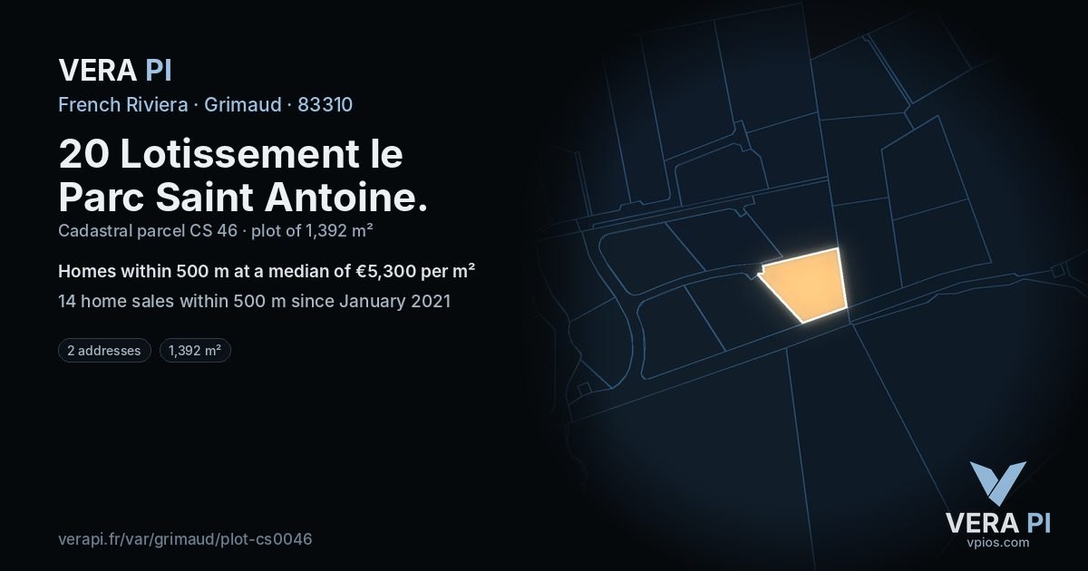 20 Lotissement le Parc Saint Antoine, Grimaud at night – the plot lit, the parcels around coloured by the prices near them