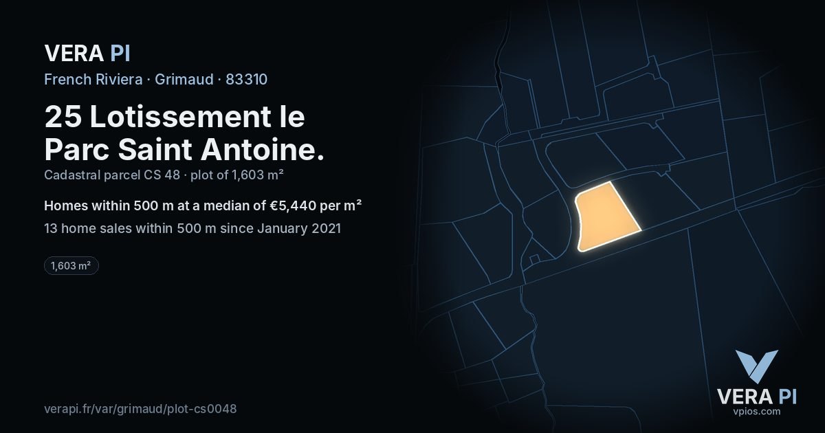 25 Lotissement le Parc Saint Antoine, Grimaud at night – the plot lit, the parcels around coloured by the prices near them