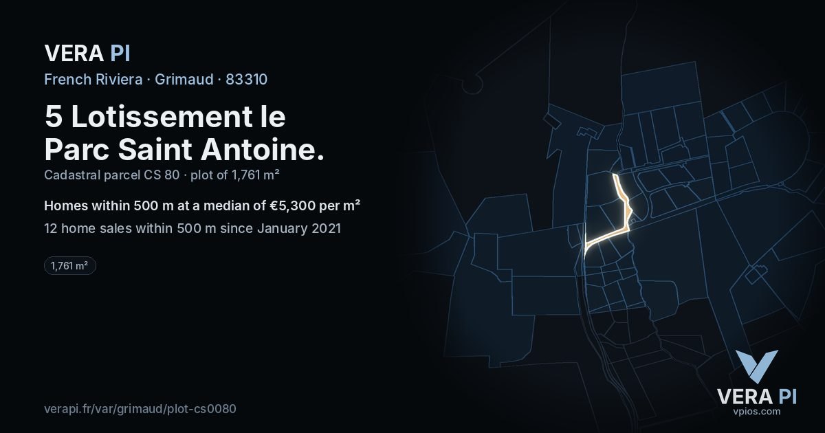 5 Lotissement le Parc Saint Antoine, Grimaud at night – the plot lit, the parcels around coloured by the prices near them