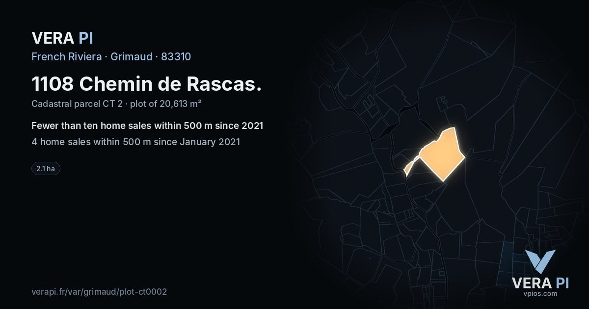 1108 Chemin de Rascas, Grimaud at night – the plot lit, the parcels around coloured by the prices near them
