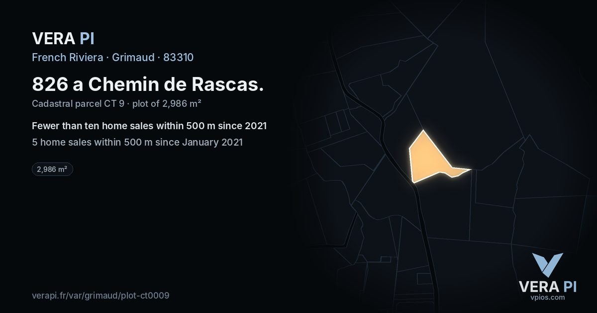 826 a Chemin de Rascas, Grimaud at night – the plot lit, the parcels around coloured by the prices near them