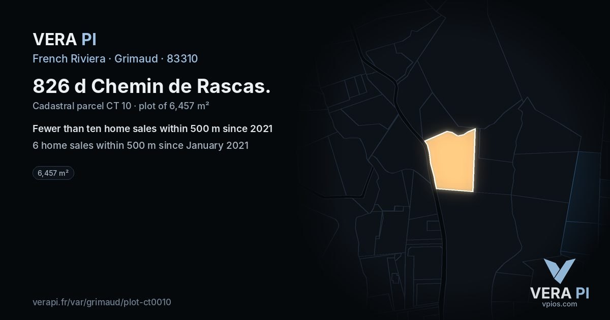 826 d Chemin de Rascas, Grimaud at night – the plot lit, the parcels around coloured by the prices near them