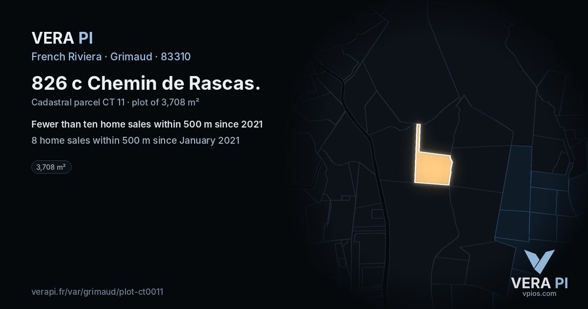 826 c Chemin de Rascas, Grimaud at night – the plot lit, the parcels around coloured by the prices near them
