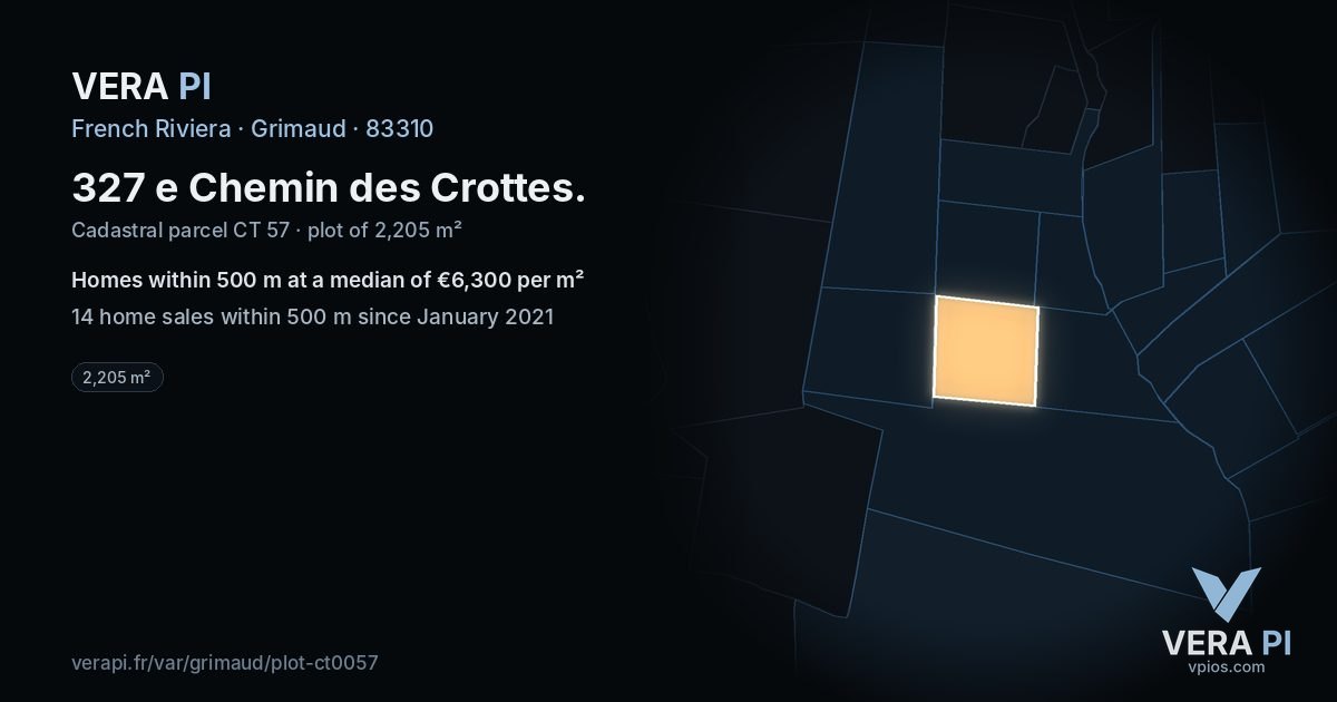 327 e Chemin des Crottes, Grimaud at night – the plot lit, the parcels around coloured by the prices near them