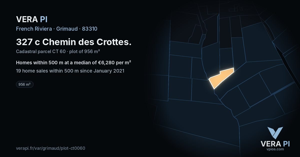 327 c Chemin des Crottes, Grimaud at night – the plot lit, the parcels around coloured by the prices near them