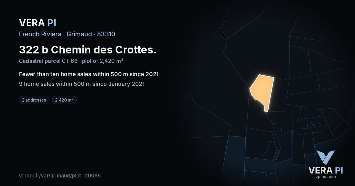 322 b Chemin des Crottes, Grimaud at night – the plot lit, the parcels around coloured by the prices near them