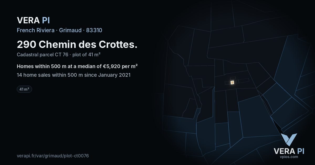 290 Chemin des Crottes, Grimaud at night – the plot lit, the parcels around coloured by the prices near them