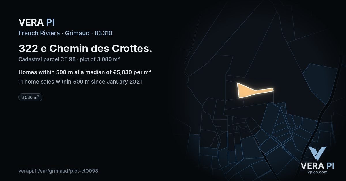 322 e Chemin des Crottes, Grimaud at night – the plot lit, the parcels around coloured by the prices near them