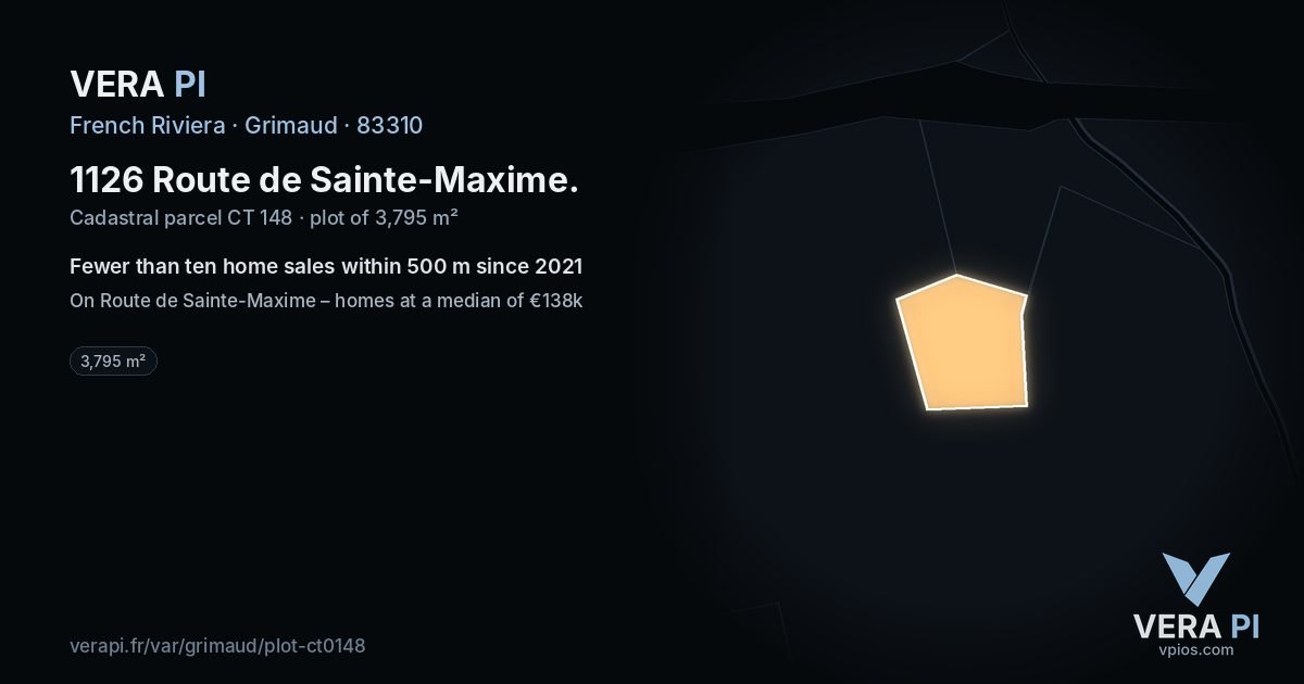 1126 Route de Sainte-Maxime, Grimaud at night – the plot lit, the parcels around coloured by the prices near them