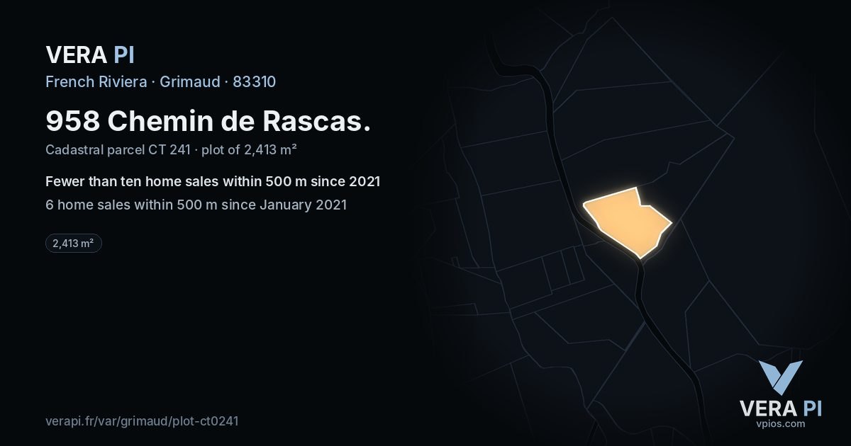 958 Chemin de Rascas, Grimaud at night – the plot lit, the parcels around coloured by the prices near them