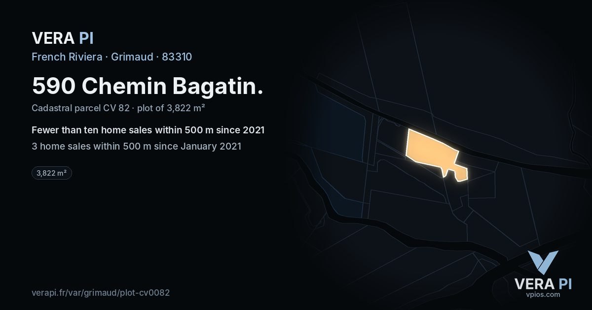 590 Chemin Bagatin, Grimaud at night – the plot lit, the parcels around coloured by the prices near them