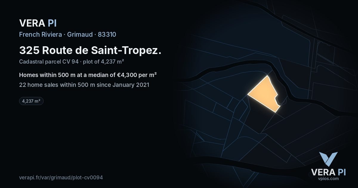 325 Route de Saint-Tropez, Grimaud at night – the plot lit, the parcels around coloured by the prices near them