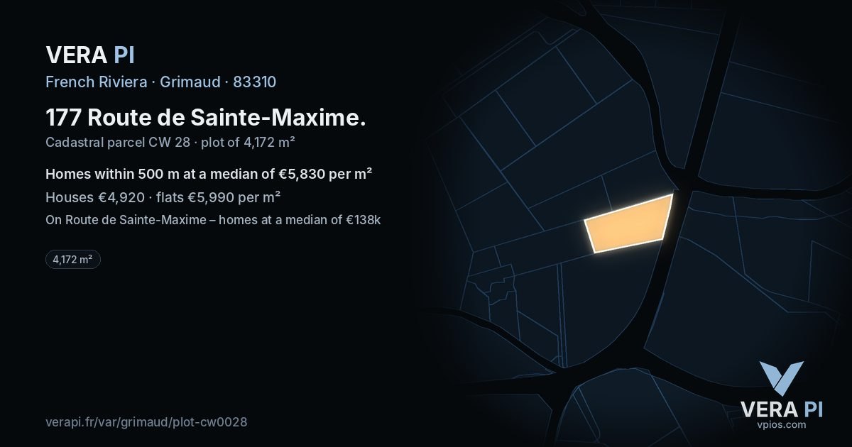 177 Route de Sainte-Maxime, Grimaud at night – the plot lit, the parcels around coloured by the prices near them