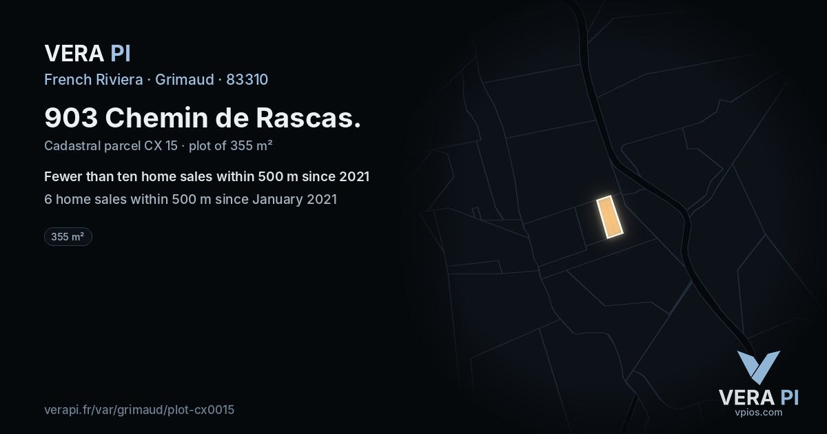 903 Chemin de Rascas, Grimaud at night – the plot lit, the parcels around coloured by the prices near them